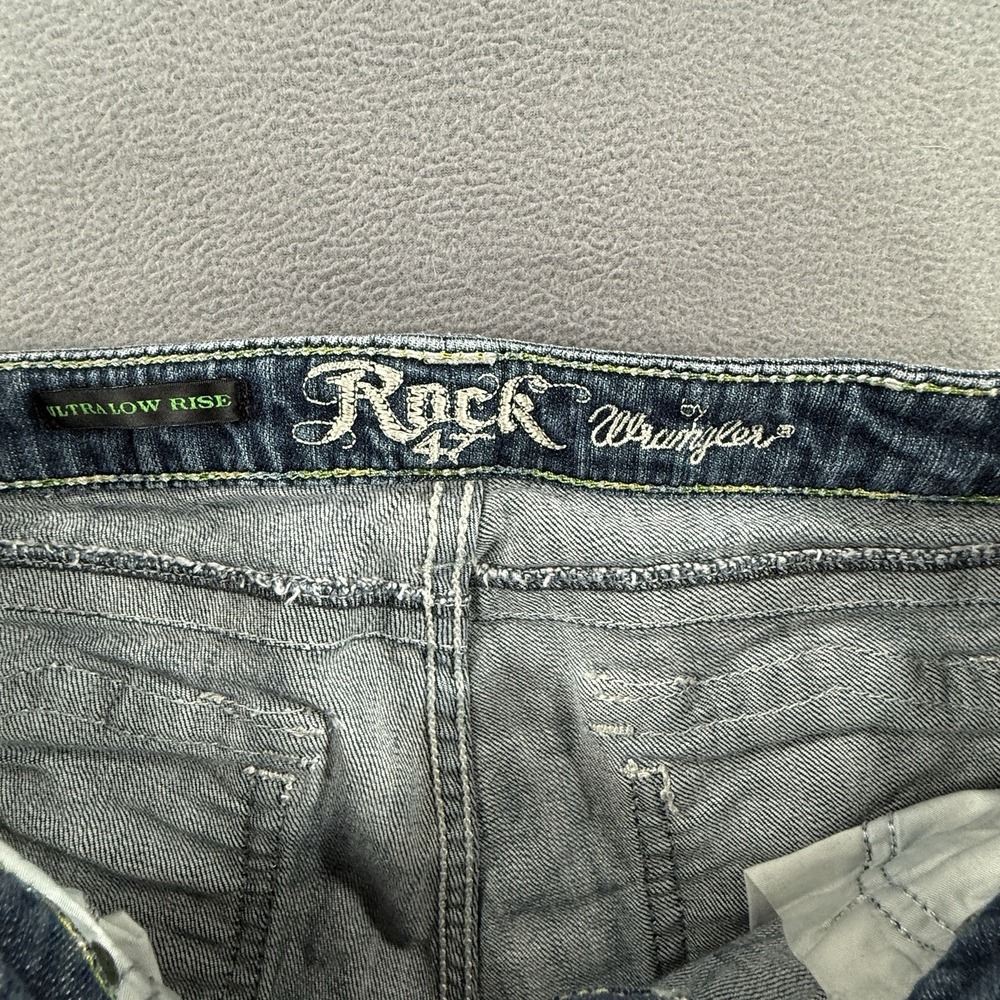 Wrangler Rock 47 Womens Blue Denim‎ Ultra Low Rise Bootcut Jeans 3X34 Y2K - Picture 4 of 10